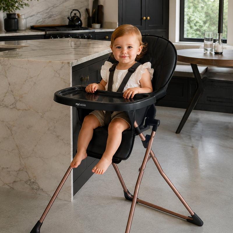 My Babiie MBHC2 Compact Folding Highchair - Rose Gold Black