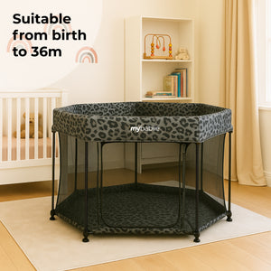 My Babiie Baby Playpen - Grey Leopard