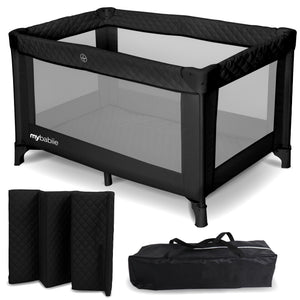 Travel Cot - Black Quilted - Grade A