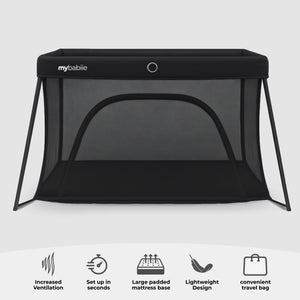 My Babiie Air-Light Luxe Travel Cot - Black - Grade B