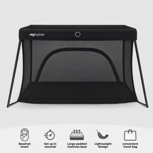 My Babiie Air-Light 3-in-1 Luxe Travel Cot - Black - Grade C